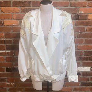 Vintage Moza Ecru 80's Leather Aplique Short Blazer Size 9/10